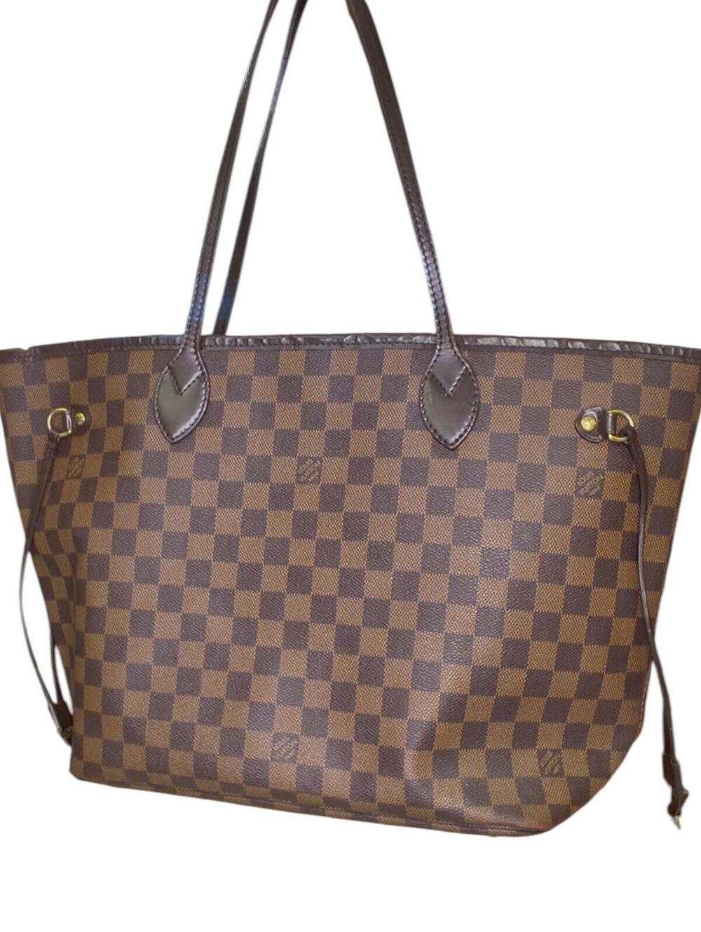 Louis Vuitton Neverfull MM Damier Ebene Tote Bag Red Interior Shoulder Bag